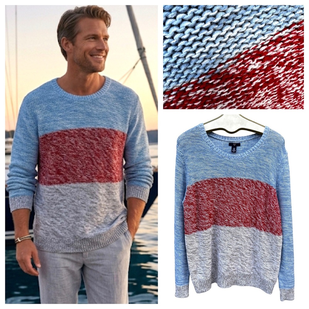 Gap Colorblock Knit Sweater Mens XXL Marled Nautical Coastal Preppy Resortwear